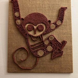 Raffia Burlap Handmade Monkey Mid Century